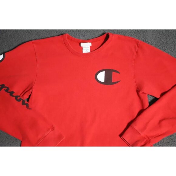 Vintage Champion Sweatshirt Mens M Red Knit Spell Out Signature Logo Embroidered - Picture 3 of 10